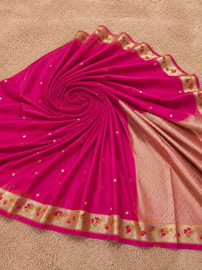 Indiehaat | Pink Mina Mashru Katan Silk Saree | Meenakari
