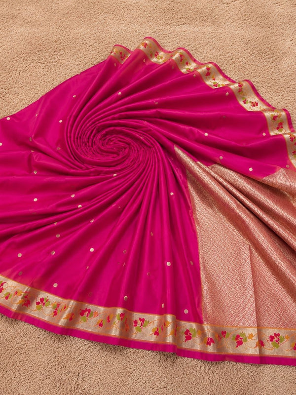 Indiehaat | Pink Mina Mashru Katan Silk Saree | Meenakari