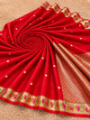 Indiehaat | Red Mina Mashru Katan Silk Saree | Meenakari
