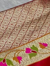 Indiehaat | Red Mina Mashru Katan Silk Saree | Meenakari