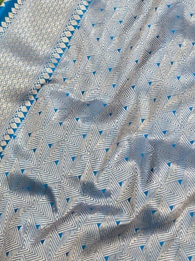 Indiehaat | Blue Mina Mashru Katan Silk Saree | Meenakari