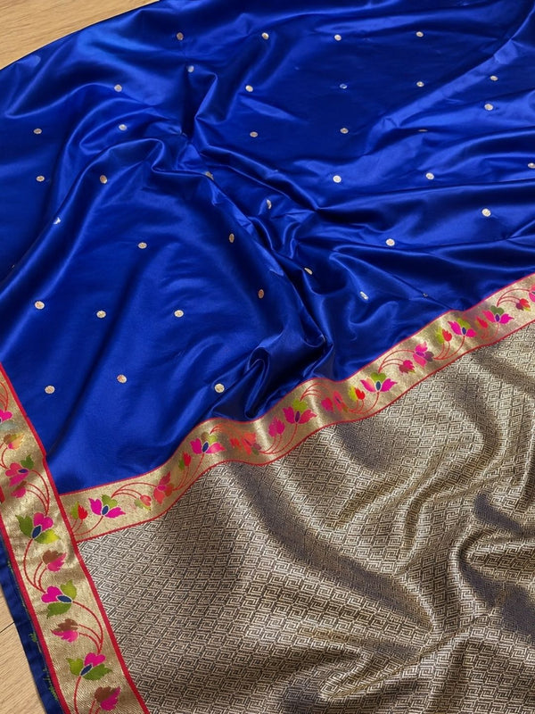 Indiehaat | Blue Mina Mashru Katan Silk Saree | Meenakari