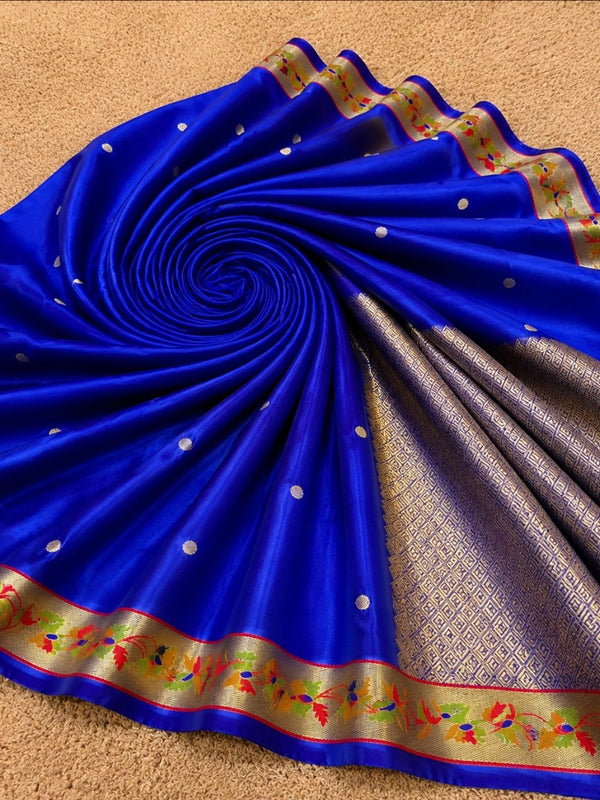 Indiehaat | Blue Mina Mashru Katan Silk Saree | Meenakari