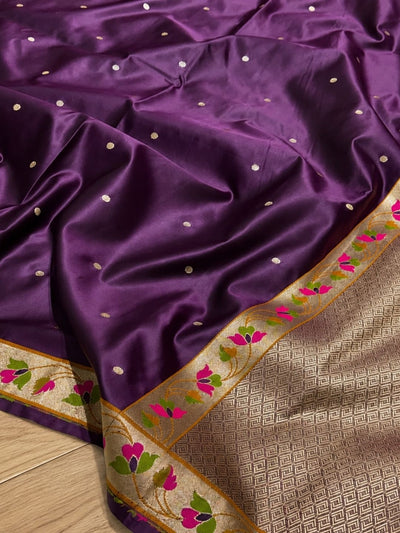 Indiehaat | Purple Mina Mashru Katan Silk Saree | Meenakari