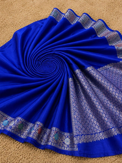 Indiehaat | Blue Mina Mashru Katan Silk Saree | Meenakari