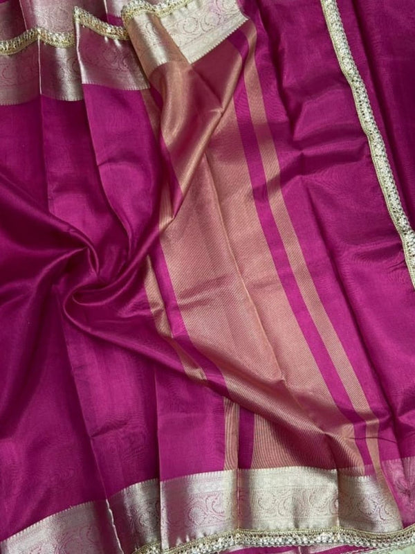 Indiehaat | Pink Banarasi Tissue Silk Saree | Brocade