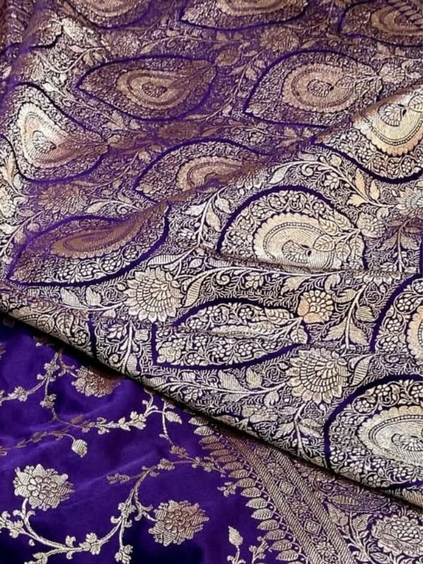 Indiehaat | Blue Mashru Katan Silk Saree | Brocade