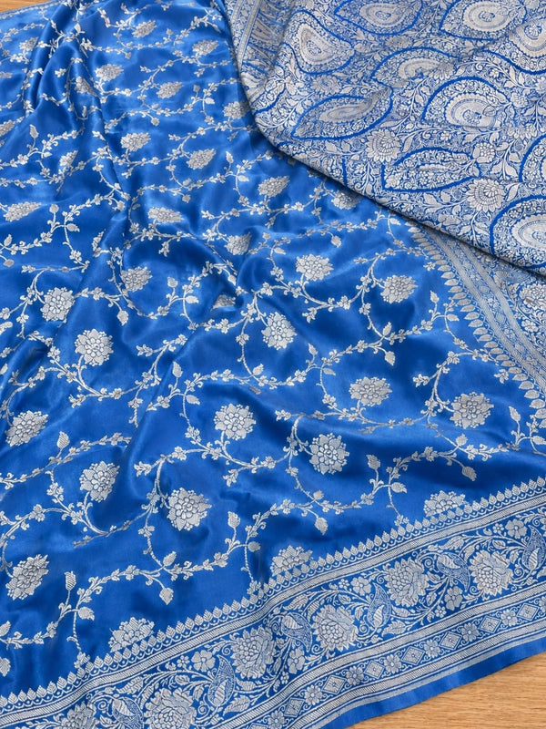 Indiehaat | Blue Mashru Katan Silk Saree | Brocade