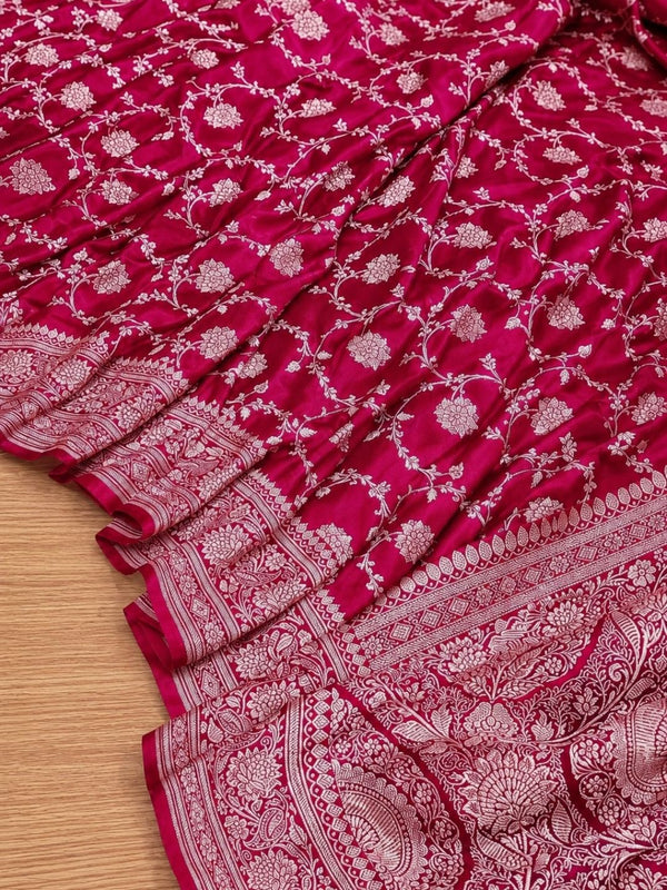 Indiehaat | Pink Mashru Katan Silk Saree | Brocade