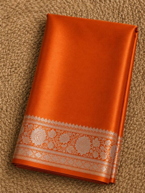 Indiehaat | Orange Mashru Katan Silk Saree | Brocade