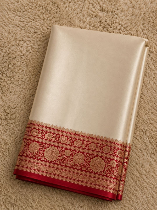Indiehaat | White Mashru Katan Silk Saree | Brocade