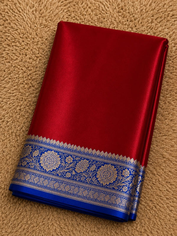 Indiehaat | Red Mashru Katan Silk Saree | Brocade