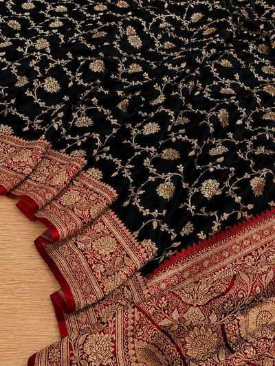 Indiehaat | Black Mashru Katan Silk Saree | Brocade
