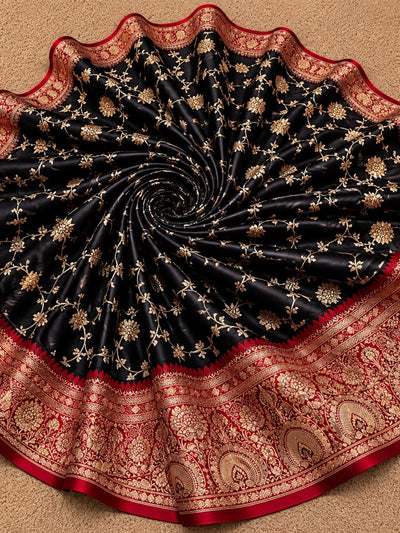 Indiehaat | Black Mashru Katan Silk Saree | Brocade