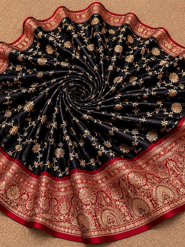 Indiehaat | Black Mashru Katan Silk Saree | Brocade