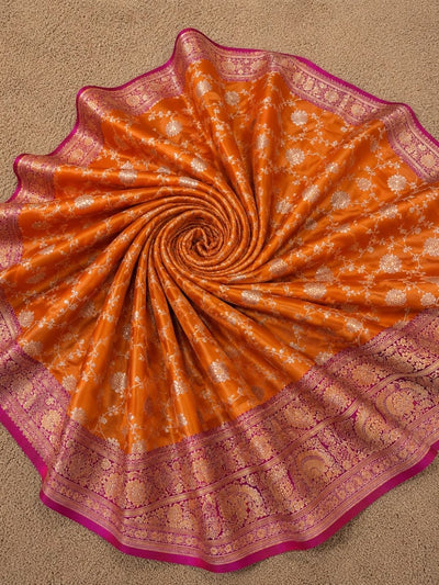 Indiehaat | Orange Mashru Katan Silk Saree | Brocade