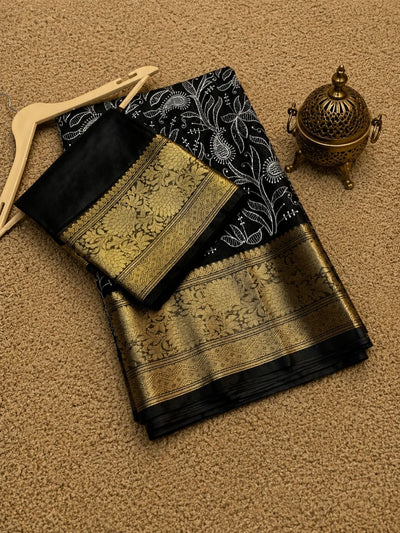 Indiehaat | Black Organza Silk Saree | Embroidery