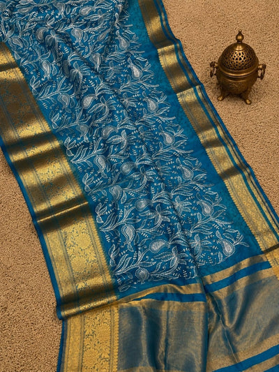 Dhaaga Roop Organza Silk Embroidery Saree Blue