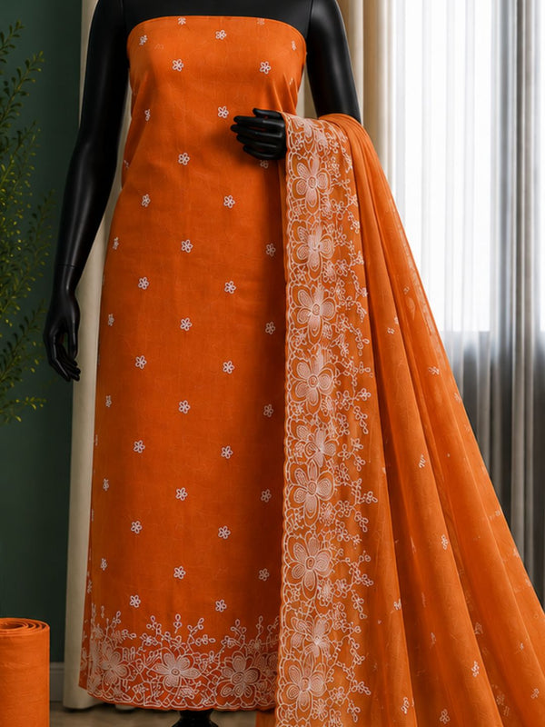 Indiehaat | Orange Kota Doria Suit Set | Embroidery