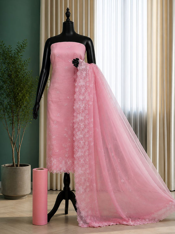Indiehaat | Pink Kota Doria Suit Set | Embroidery