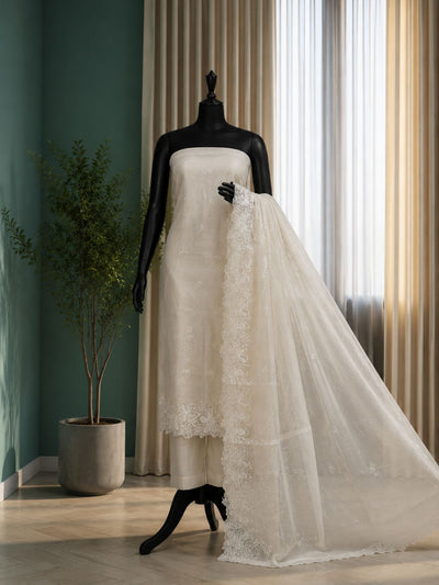 Sutrika Kota Doria Cutwork Suits (T+B+D) Off White
