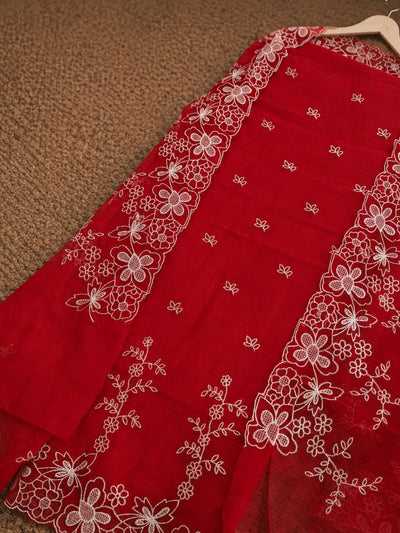 Sutrika Kota Doria Cutwork Suits (T+B+D) Red