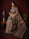 Indiehaat | Beige Chanderi Silk Kalamkari Saree
