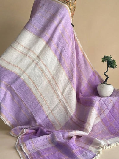 Neelima Jayashree Linen Jamdani Saree Lavendar & White