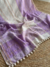 Indiehaat | Purple & White Pure Linen Jamdani Saree