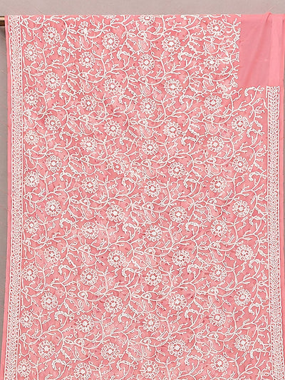 Indiehaat | Peach Georgette Chikankari Saree | Party Wear