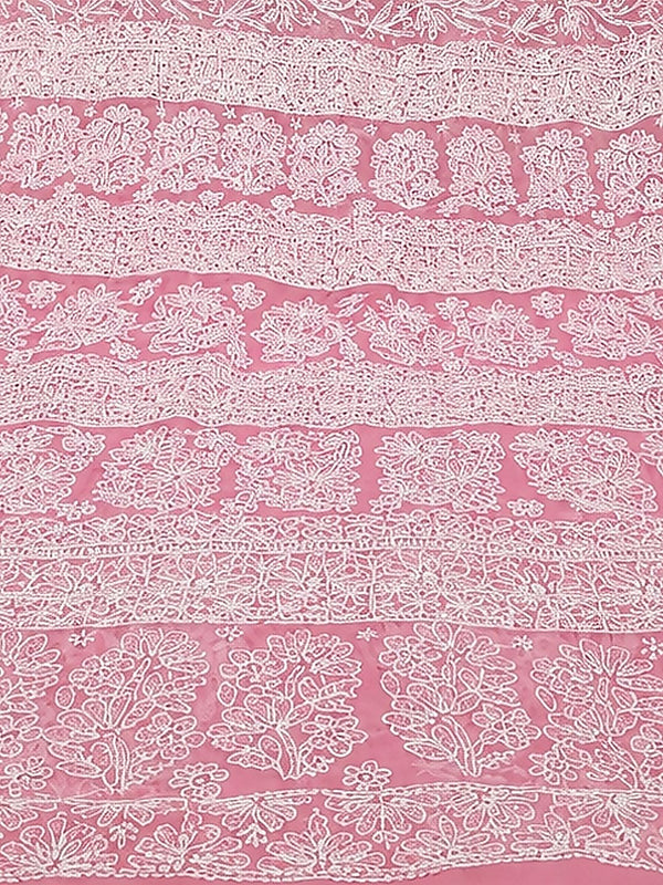 Indiehaat | Pink Georgette Chikankari Saree | Party Wear
