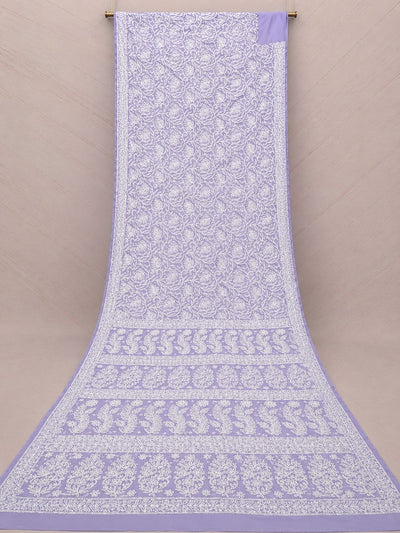 Indiehaat | Purple Georgette Chikankari Saree | Party Wear