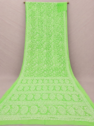 Ruhaani Georgette Chikankari Saree Lime Green