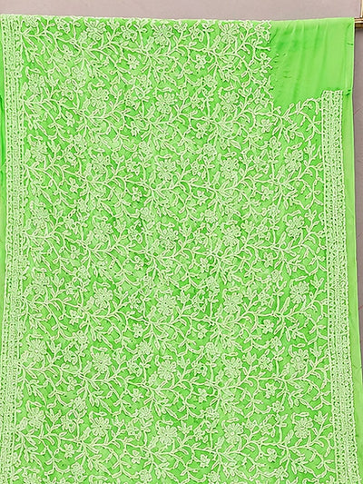 Indiehaat | Green Georgette Chikankari Saree | Party Wear