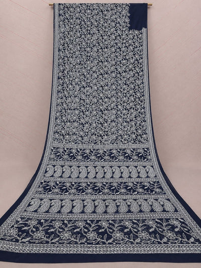 Ruhaani Georgette Chikankari Saree Navy Blue