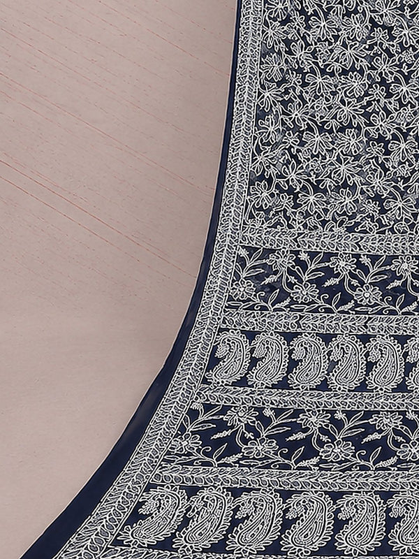 Indiehaat | Blue Georgette Chikankari Saree | Party Wear