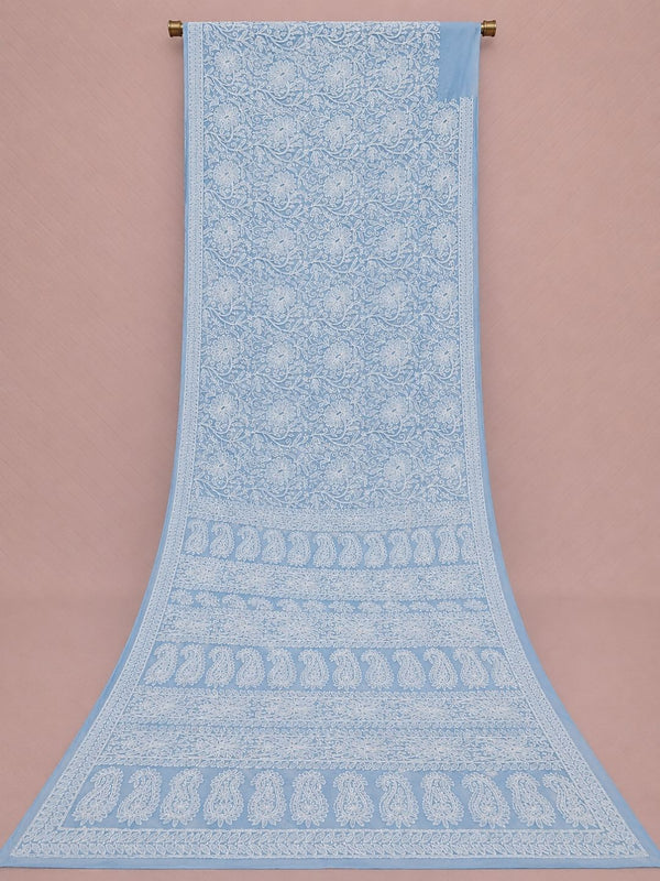 Indiehaat | Blue Georgette Chikankari Saree | Party Wear