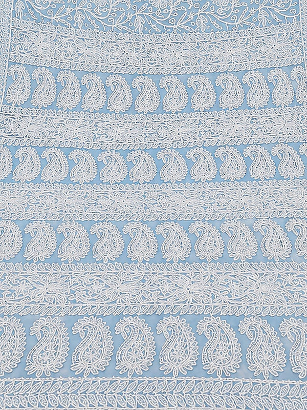 Indiehaat | Blue Georgette Chikankari Saree | Party Wear