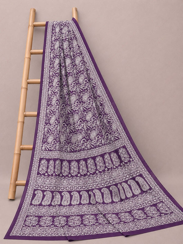 Indiehaat | Purple Georgette Chikankari Saree | Party Wear