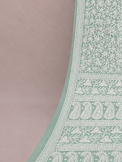 Indiehaat | Green Georgette Chikankari Saree | Party Wear