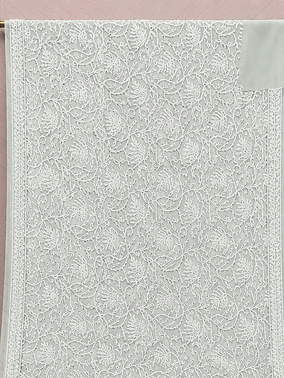 Indiehaat | Gray Georgette Chikankari Saree | Party Wear