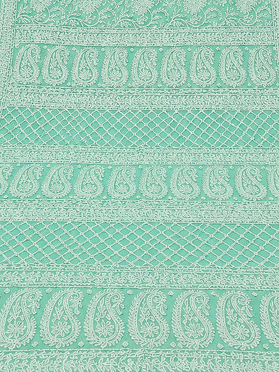 Indiehaat | Green Georgette Chikankari Saree | Party Wear