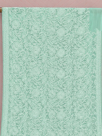 Indiehaat | Blue Georgette Chikankari Saree | Party Wear