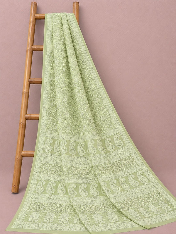 Indiehaat | Green Georgette Chikankari Saree | Party Wear