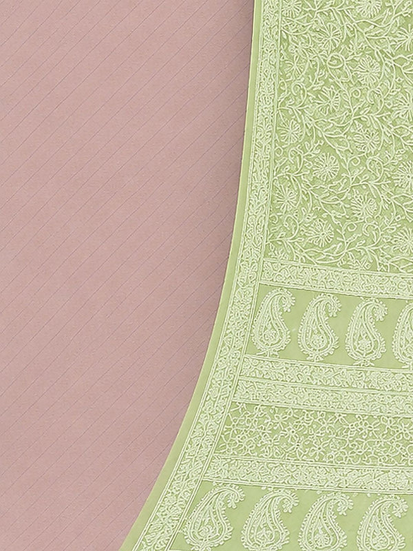 Indiehaat | Green Georgette Chikankari Saree | Party Wear