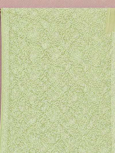 Indiehaat | Green Georgette Chikankari Saree | Party Wear