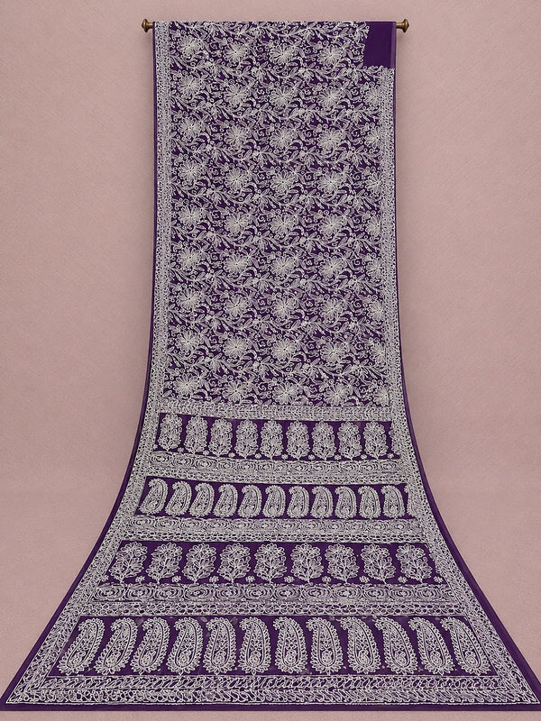 Indiehaat | Green Georgette Chikankari Saree | Party Wear
