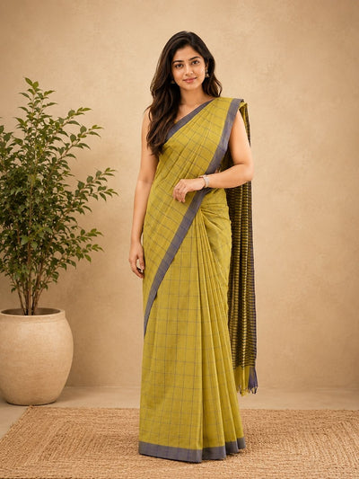 Indiehaat | Green Khadi Cotton Handloom Saree