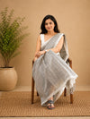 Indiehaat | Gray Khadi Cotton Handloom Saree