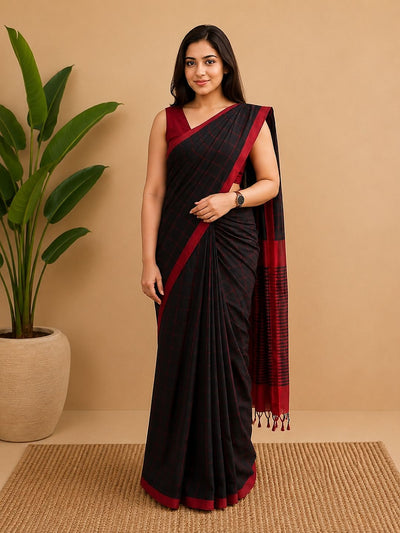 Vasudha Khadi Cotton Handloom Saree Bold Black